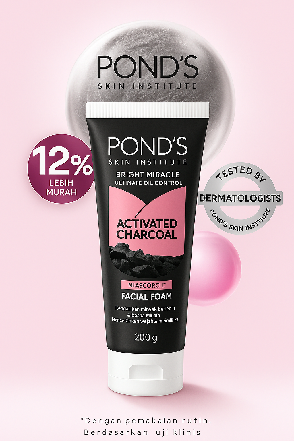 Pond's Bright Miracle Activated Charcoal Facial Foam – Ultimate Detox with Niasorcinol™