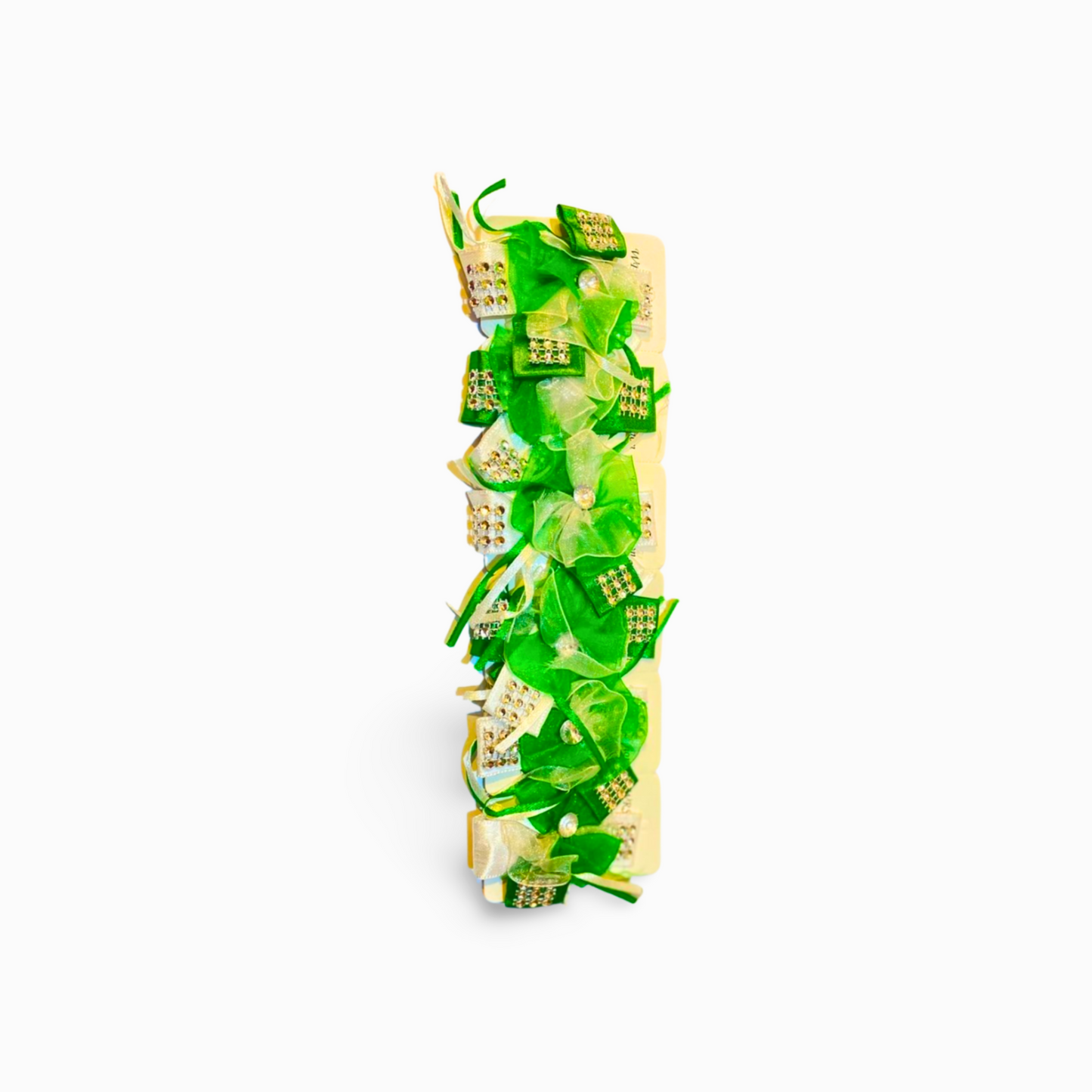 Green Ribbon & Stone Hair Clips – 14 August Independence Day Special (Pack of 12)