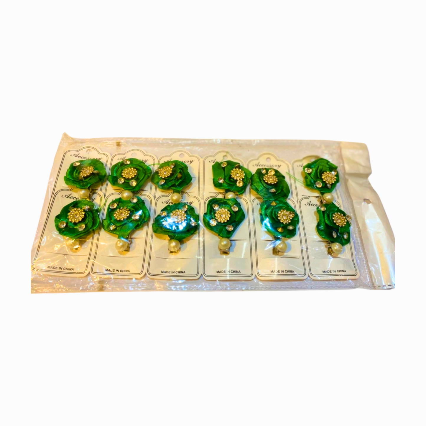 Green Floral Hair Clips – 14 August Special | Pack of 6 |12