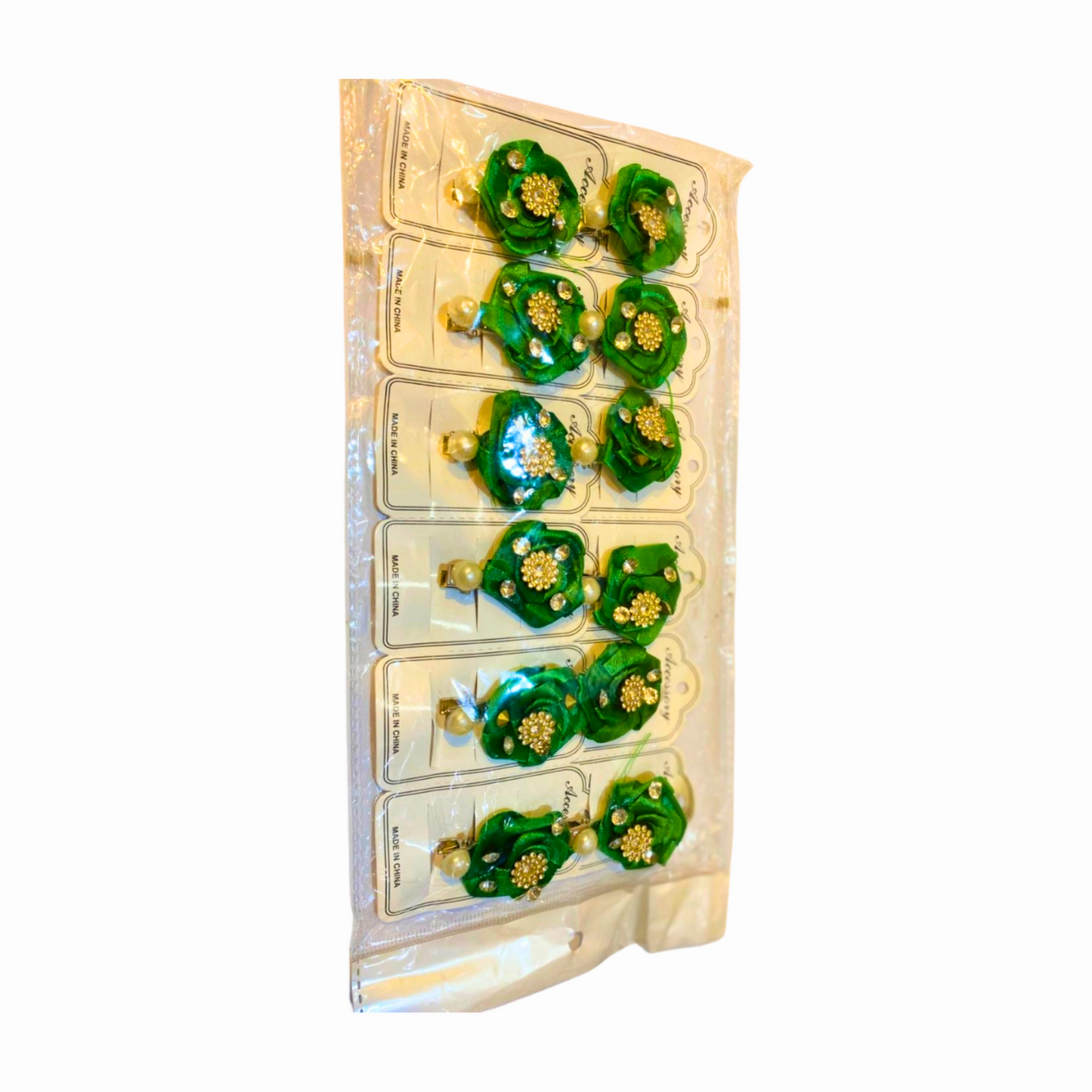 Green Floral Hair Clips – 14 August Special | Pack of 6 |12