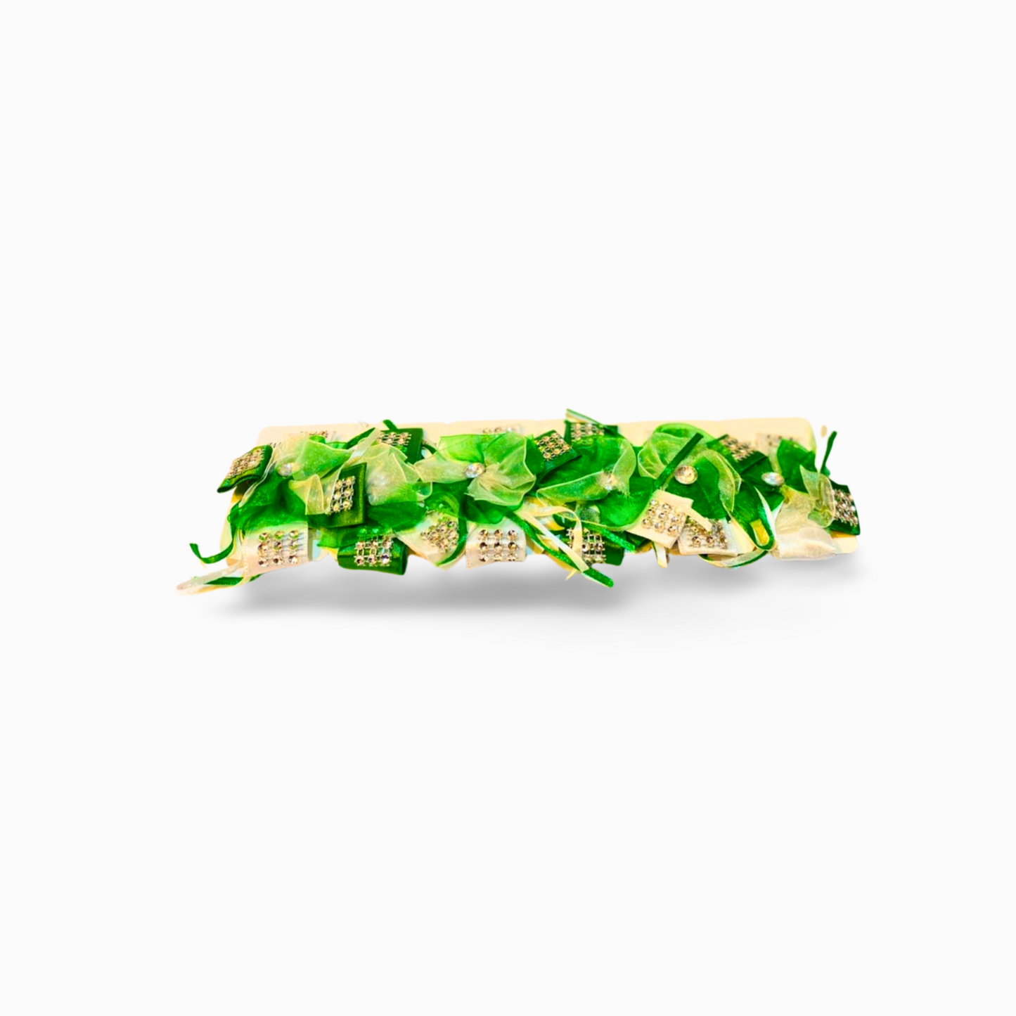 Green Ribbon & Stone Hair Clips – 14 August Independence Day Special (Pack of 12)