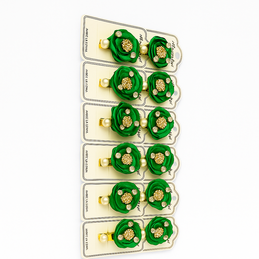 Green Floral Hair Clips – 14 August Special | Pack of 6 |12