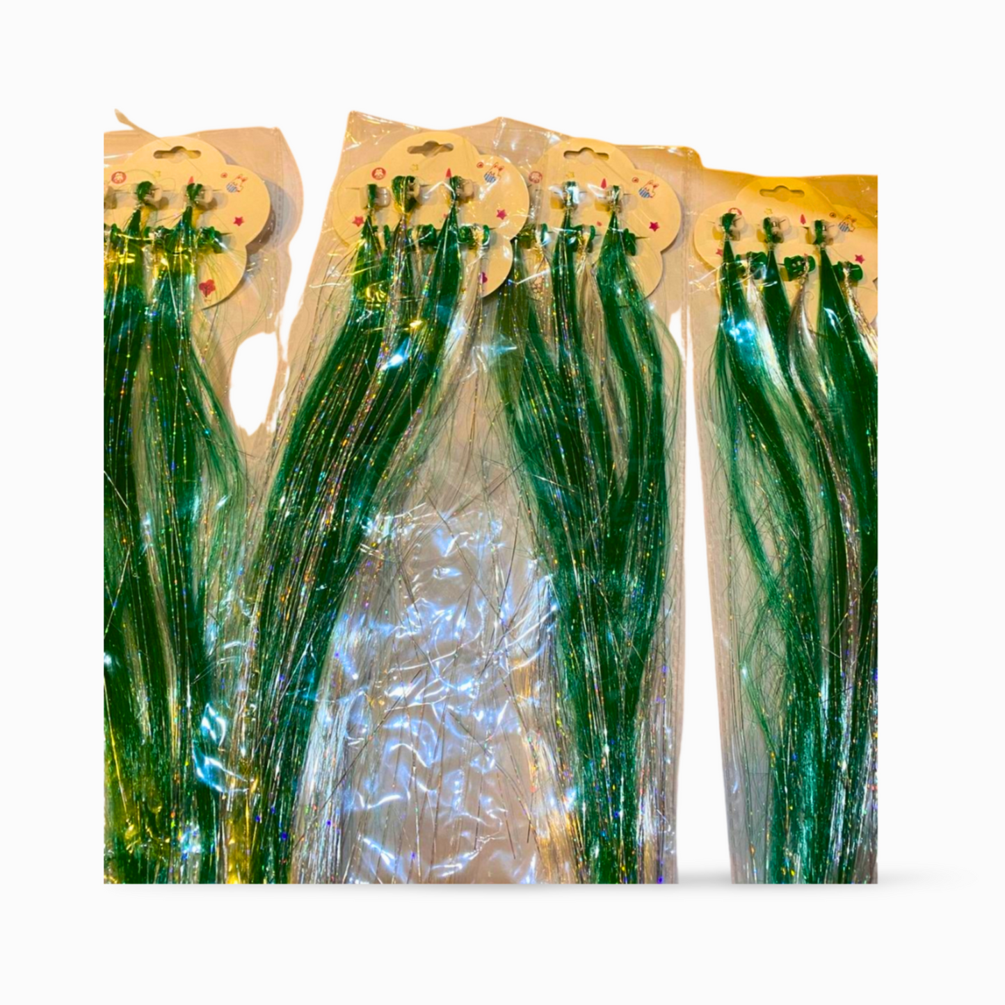 Green & White  Hair Clip-In Extensions for 14 August National Day (2 pieces in one packet)