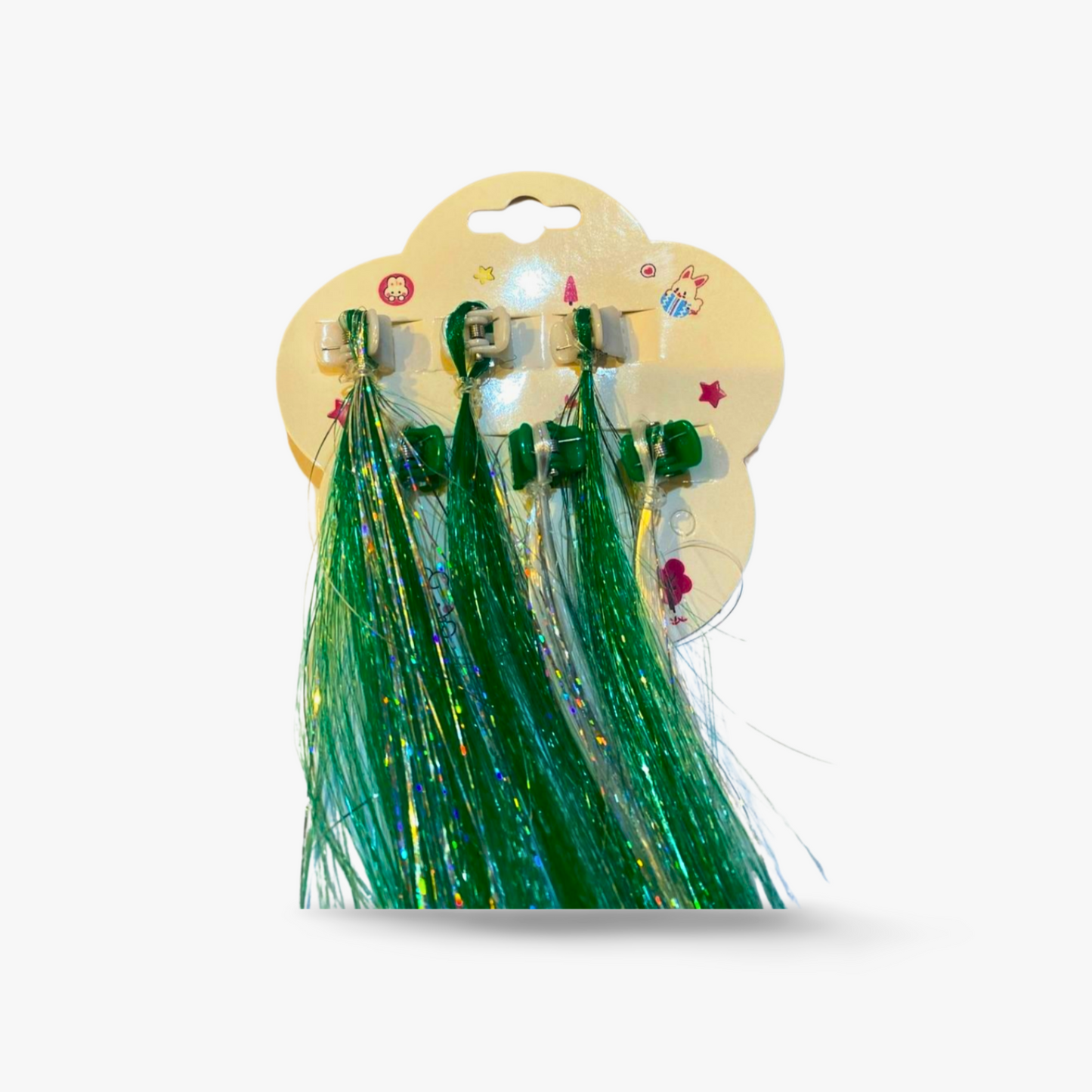 Green & White  Hair Clip-In Extensions for 14 August National Day (2 pieces in one packet)