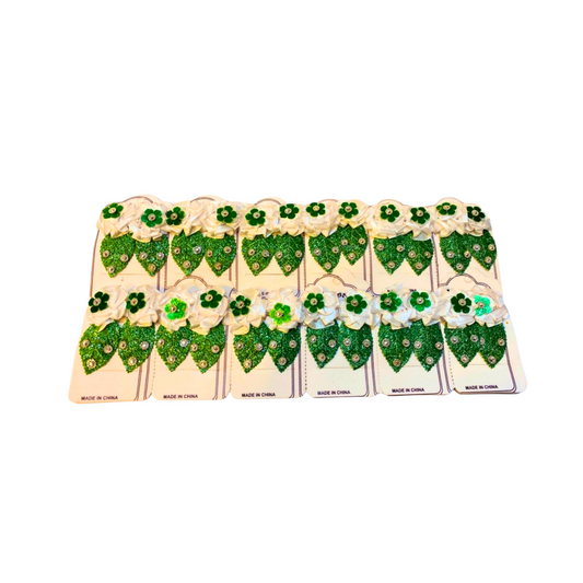 14 August Independence Day Hair Clips – Green & White Bow Accessories for Girls (Pack of 6/12))