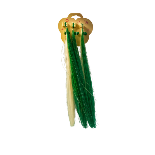 Green & White  Hair Clip-In Extensions for 14 August National Day (2 pieces in one packet)