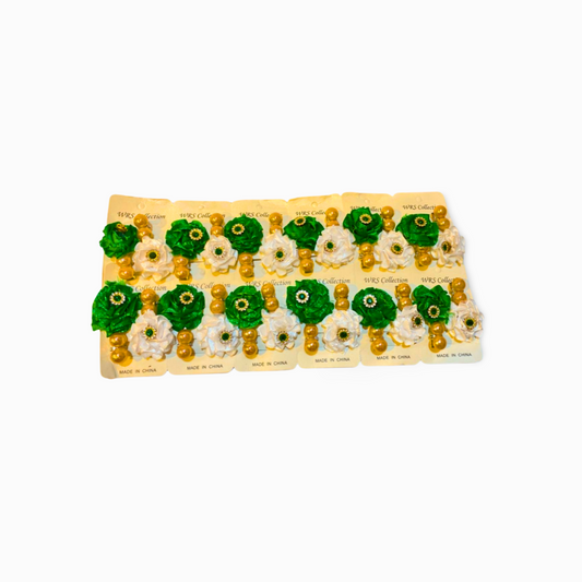 Independence Day Hair Clips – Green & White Floral Pack of 6 |12