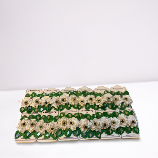 White & Green Floral Hair Clips – 14 August Special Pack 6|12