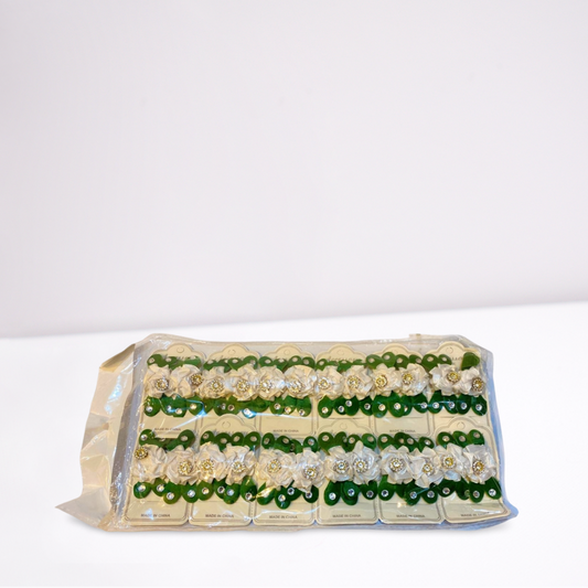 White & Green Floral Hair Clips – 14 August Special Pack 6|12