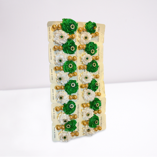 Independence Day Hair Clips – Green & White Floral Pack of 6 |12